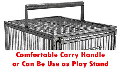 Portable Heavy Duty Travel Bird Parrot Carrier Cage Feeding Bowl Play Stand with Handle - color: Black, size: 18" x 14" x 22"H