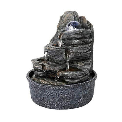 Rockery Indoor Water Fountain, Zen Meditation Tabletop Fountain with LED Lights & Crystal Ball for Home Office Bedroom 9 4/5" - color: 9 4/5"