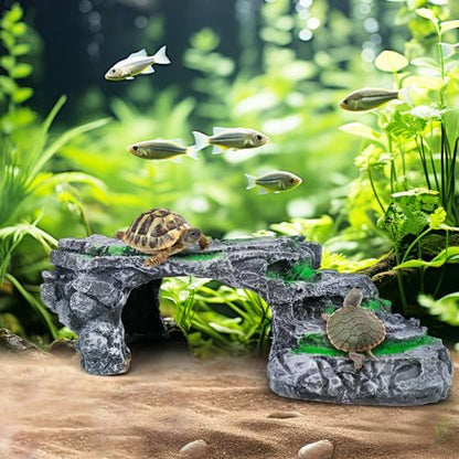 GOZILLA Turtle Basking Platform,Turtle Tank Decoration for Aquariums and Terrarium.Step & Cave Reptile Habitat Hideout for Tortoise, Gecko and Beard Dragon.(Black-M)