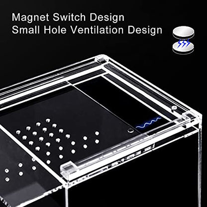 NANEEZOO Magnetic Acrylic Case, 2.9x2.9x6 Inch Nano Arboreal Tarantula Enclosure Reptile Habitat Terrarium Breeding Box for Spider Scorpion Sling Isopods Lizards Invertebrates Insect Mantis