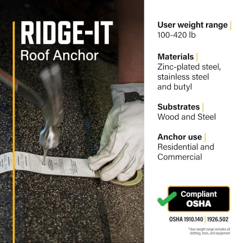 Guardian 00510 Double D Ring Ridge-It Roof Anchor Zinc-Plated Stainless Steel OSHA and ANSI Compliant 18 inches - size: 18'', style: Double D-Ring