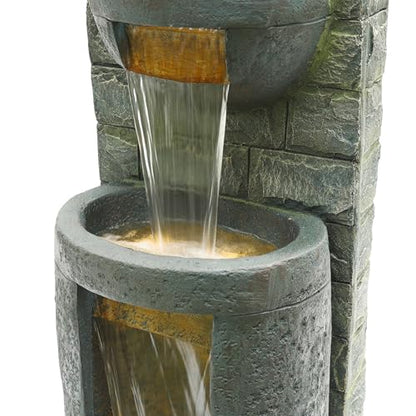 Alpine Corporation TZL384 Outdoor 3 Tier Water Fountain with LED Lights for Garden, Patio, Lawn and Yard Spaces, 51" H, Gray - style: 51"H 3-Tier w/ LEDs