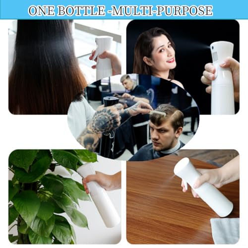 Misto Continuous Spray Bottle with Ultra Fine Mist - 10.1oz/300ml for Hair, Home Cleaning, Salons, Plants, Aromatherapy, and More - Hair Spray Bottle, Barber Accessories (2 Pack) (white) - color: white
