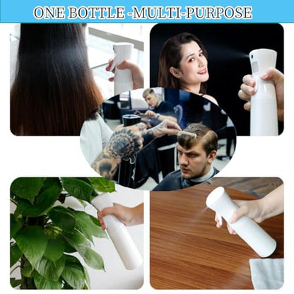 Misto Continuous Spray Bottle with Ultra Fine Mist - 10.1oz/300ml for Hair, Home Cleaning, Salons, Plants, Aromatherapy, and More - Hair Spray Bottle, Barber Accessories (2 Pack) (white) - color: white