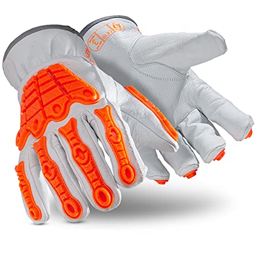 HexArmor Chrome SLT® Series 4067 Leather Work Gloves, Large | Cut-Resistant, Impact Protection - color: 4067 | White Leather & Orange Impact, size: Large