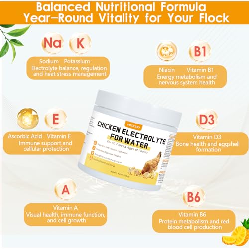 Yakucho Chicken Electrolytes for Water, Poultry Vitamins with Probiotics, Hydration, Immunity & Digestive Support, for Chicks, Adult Birds, Chickens, Ducks & Turkeys, 8.8oz Chicken Supplement Powder