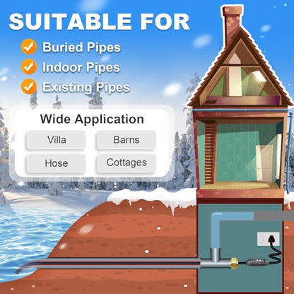 MAXKOSKO Self Regulating Heating Cable from Inside the Pipe, CSA Certified Freeze Protection for Water Supply Pipes, Suitable for Jet Pump and Submersible Pump Applications, 15Ft 120V