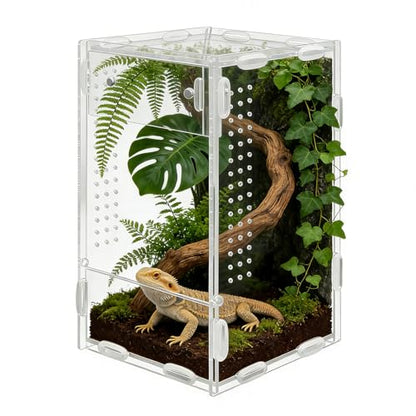 Acrylic Jumping Spider Enclosure, Reptile Enclosure, Ventilated Terrarium Cage with Front Opening Door, Habitat for Tarantulas, Mantis, Hermit Crabs & Small Pets, 4.7"X4.7"X8" (Color:Clear)