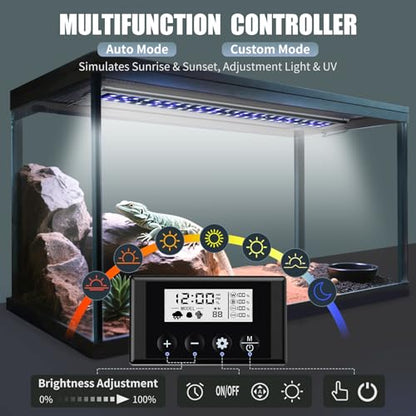 8-Inch LED UVA UVB Light for Reptiles with Controller, Full Spectrum UVA & UVB Reptile Light with Auto 24-Hour Cycle Timer & 10 Dimmable for Bearded Dragons, Turtles, Frogs, Snakes, Plants - size: 8 INCh