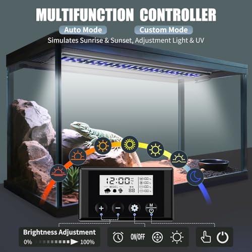 27-Inch LED UVA UVB Light for Reptiles with Controller, Full Spectrum UVA & UVB Reptile Light with Auto 24-Hour Cycle Timer & 10 Dimmable for Bearded Dragons, Turtles, Frogs, Snakes, Plants - size: 27 INCH