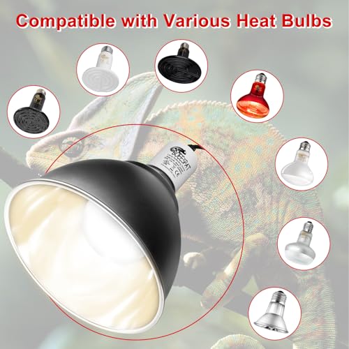 Large Caliber Reptile Lamp Cover Dome Supports Up to 250W, Diameter 7.0 Inch Heat Lamp/Light Fixture Dome Fit for E26 UVA/UVB Basking Bulbs, Perfectly Fit 250 watts Ceramic Heat Lamp - style: Cone Dome (Max 250W)