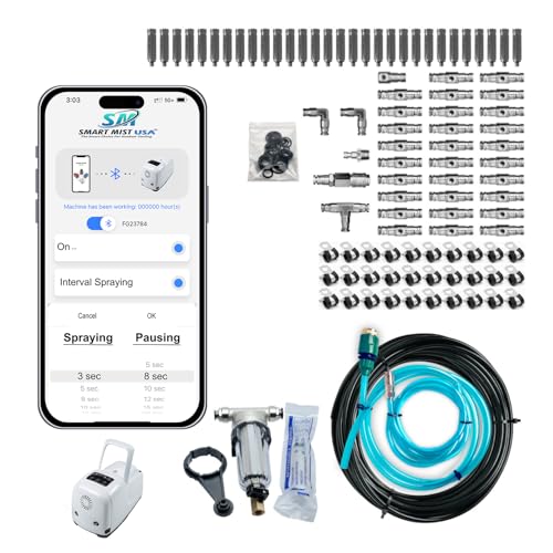 App Controlled High Pressure Misting Mister System Kit 1000 PSI Stainless Steel Tubing DIY Patio Greenhouse (100' w/ 50-008" Nozzles for Most Hot Climates, Stainless Steel) - style: 100' w/ 50- 008" Nozzles For Very Hot Dry Climates