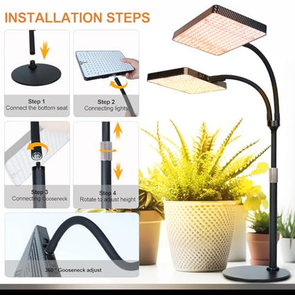 FECiDA 2026 2Head Tabletop Grow Lights for Seed Starting, Indoor Plants, Bonsai, 50 Watt Power Draw, NO Need Adapter, Super Bright and Big Coverage, 4/8/12/16/20 Hr Timer, 16"-24" Height Adjustable - size: TableTop-2Head-50W-Timer