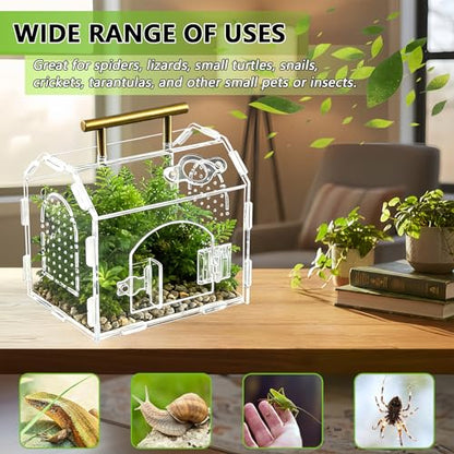 5.9" × 4.7" × 5.5" Acrylic Enclosure for Jumping Spiders & Tarantulas – Transparent Terrarium with Handle & Magnetic Door, Easy to Assemble and Feed - size: Handle House Acrylic Terrarium