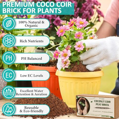 Legigo 10 Pack Premium Coco Coir Brick for Plants- 100% Organic Compressed Coconut Coir Bricks Starting Mix, Coco Coir Fiber Coconut Husk for Planting, Gardening, Potting Soil Substrate, Herbs - color: Pack of 10