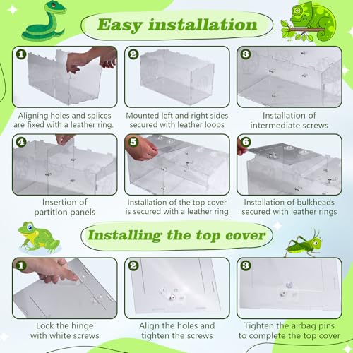 Acrylic Jumping Spider Enclosure with Double Compartments, Large Size,15.7 * 7.8 * 7.8 inches, Reptile Terrarium Aquarium Breeding Tank for Reptiles Spiders Snake Lizard - color: transparent