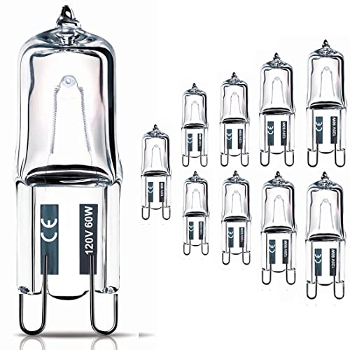 Vinaco G9 Bulb, 10 Pack G9 Halogen Bulb 60 Watt, High Output 720LM JD G9 120V 60W G9 Light Bulb Dimmable Long Lasting Lifespan, CRI100 & 2800K Warm White, G9/bi-pin Light Bulbs for Chandelier Lights - style: 60W- 10 Pack