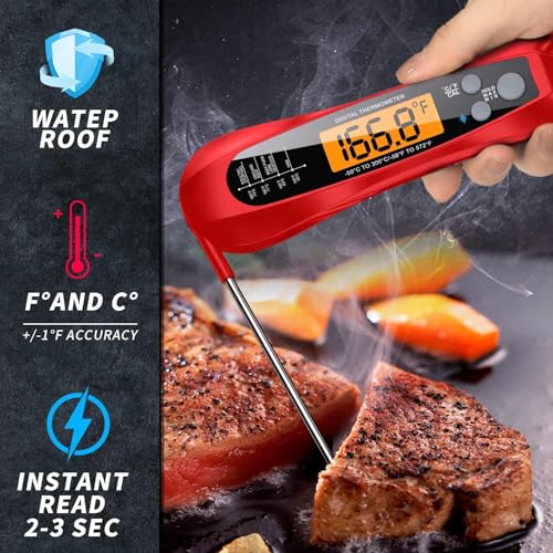 Therm Pro® Chef Meat Thermometer Digital, 1 Sec Instant Read, NIST® Certified Accurate to ±0.5℉, Ultra Bright LED Screen, 100% Waterproof, Auto-Rotate, for courtyard BBQ, Turkey, Candy, Liquids, bread