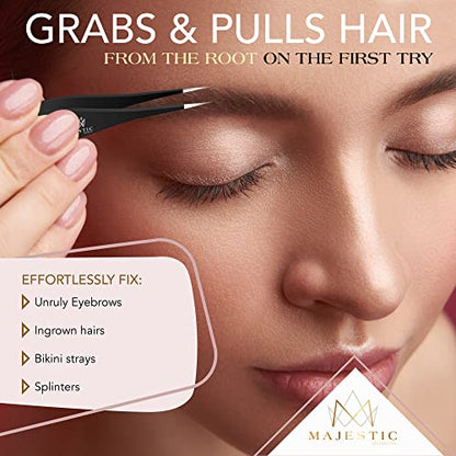 Surgical Tweezers for Ingrown Hair - Precision Sharp Needle Nose Pointed Tweezers for Splinters, Ticks & Glass Removal - Best for Eyebrow Hair, Facial Hair Removal(1 pack pointed, black) - color: Black