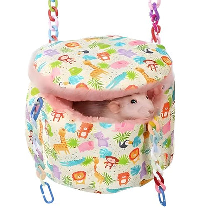Rat Hanging Bed, Sugar Glider Cage Accessories, Guinea Pig Hammock Warm Sleeping Nest Bed, Small Animals Cage Hammock for Rat, Squirrel, Hamster, Parrot - color: Pink