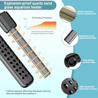 100W Aquarium Heater for 10-20 Gallon with Auto Shut-Off When Leaving Water—Submersible Fish Tank Heater, Dry-Burn & Overheat Protection, Explosion-Proof, Freshwater Saltwater Turtle Tank - size: 100W
