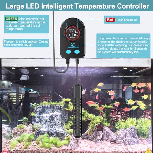 200W Aquarium Heater for 20-40 Gallon with Auto Shut-Off When Leaving Water—Submersible Fish Tank Heater, Dry-Burn & Overheat Protection, Explosion-Proof, Freshwater Saltwater Turtle Tank - size: 200W