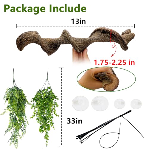 kathson Reptile Corner Branch & Hanging Plants Decor, Bearded Dragons Climbing Vine Branches,Tank Climb Branch with Terrarium Plant Accessories Ornament for Amphibians, Lizards, Snakes, Geckos, Frogs