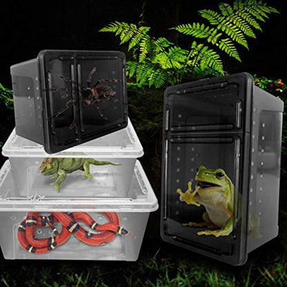 OMEM Portable Reptile Terrarium Habitat for Mini Pet Houses Breathable Holes Stackable Container (Black-L) - size: 1PCS-Black-L