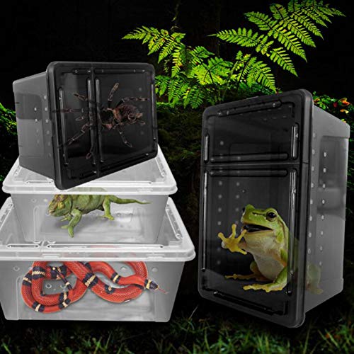 OMEM Portable Reptile Terrarium Habitat for Mini Pet Houses Breathable Holes Stackable Container (2PCS-Black-L) - size: 2PCS-Black-L