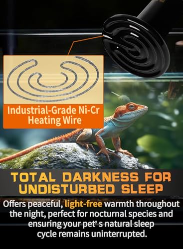 75W 2 Pack Ceramic Reptile Heat Lamp, Pet Heat Emitter Bulbs, No Light Emitting Brooder Coop Heater for Reptile and Amphibian, Snake, Turtle, Lizard, Bearded Dragon, Black