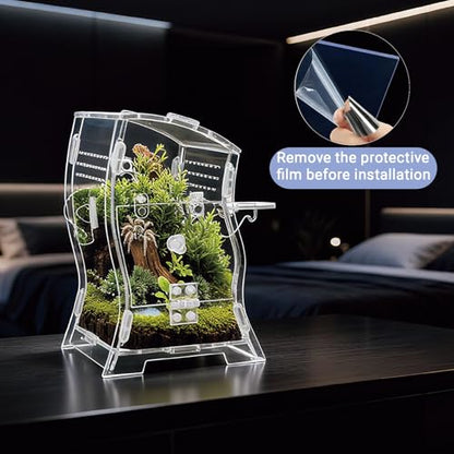 Jumping Spider Enclosure Kit (Clear or Black), 3.15x3.15x5.6 Inch Acrylic Terrarium with Magnetic Lock & Feeding Hole, Escape-Proof Mini Habitat for Tarantula, Mantis, Reptiles (Transparent Color-2)