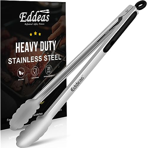 Eddeas Grill Tongs, 17 Inch Extra Long BBQ Tongs, Heat Resistant 600 Degrees Stainless Steel tongs, Kitchen Metal Locking Tongs for Cooking, Grilling, Outdoor Barbecue - color: Silver 1Pcs, size: 17 inch