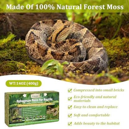 Legigo 14 OZ Sphagnum Moss for Reptile- 16 QT Natural Reptile Moss Terrarium Moss Substrate, Snake Tank Moss Peat Moss Reptile Bedding for Snake, Gecko, Ball Python, Frog and Orchids Plants - size: 14 OZ