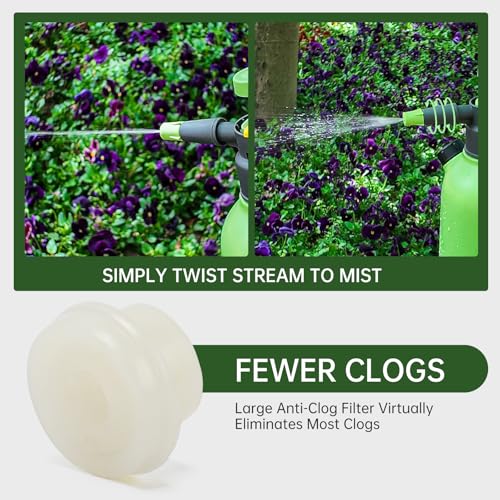 Garden Pump Sprayer, 1/2 Gallon Hand Pump Spray Bottle for Plants, Pressure Water Spray Bottle in Lawn and Garden Yard, Weed Chemical Sprayer with 2 Adjustable Nozzle & Safety Pressure Relief Valve