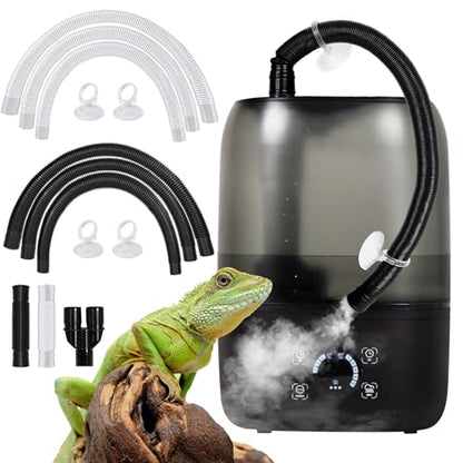 Reptile Fogger Humidifier with Timing, 4L Large Digital Reptile Fogger Terrarium Humidifiers with Double Extension Tube Automatic Reptile Misting System