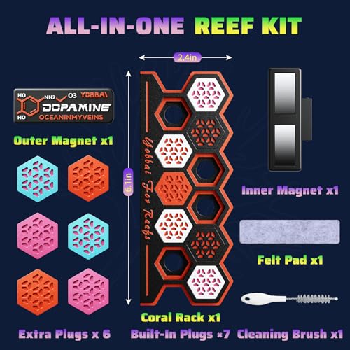 YOBBAI Magnetic Coral Frag Rack for Reef Tank, Saltwater Aquarium Frag Holder with 11 Slots & 13 Frag Plugs, Strong Magnet Glass Mount (Up to ~2cm), Multi-Use Aquarium & Hydroponic Plant / Reptile Display Stand
