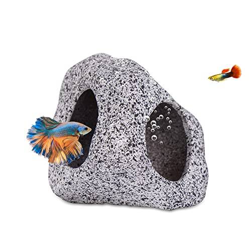Ameliade Aquarium Decorations Cave Fish Tank Accessories Rock Decor for Shrimp Cichlid Hiding Breeding Small Fish Bowl Hide Decoration Betta Hideout Stones House（Medium） - size: Medium (1 Piece)