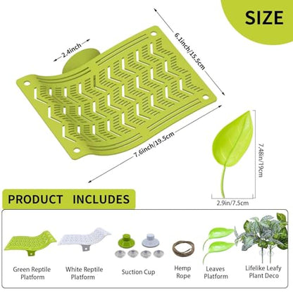 2PCS Reptile Hammock & Basking Platform with Suction Cups,Turtle Dock,Reptile Hammocks Climbing Lounger Leaf Decor Tank Accessories for Lizards Frog Gecko Snakes Amphibian