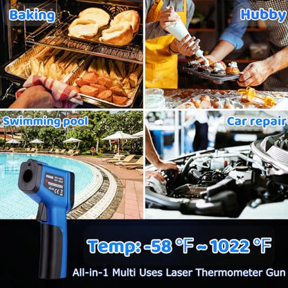 Infrared Thermometer Gun for Cooking, -58℉~1022℉, Digital Laser Temperature Gun for Deep Frying, Pizza, Blackstone, Reptiles, IR Thermometer with Carrying Storage Case, Larger Font, LCD Backlit, Blue - color: Blue