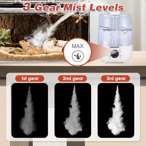 LANUEVA Reptile Humidifier with Humidity Control, Reptile Fogger with 4L Large Tank & Telescopic Hose for Terrariums, Remote Control & Touch Screen, Timing Function, for Reptiles, Green Plants (4L)