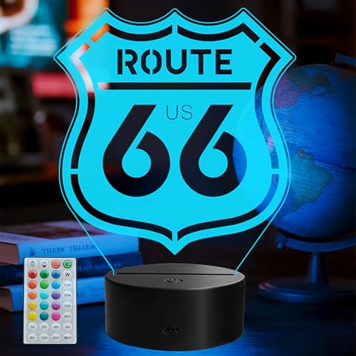 Route 66 Sign, Route 66 Gifts, 3D Night Light with 16 Colors Changing, Remote Control with Timer, Garage Sign Decor for Mancave, Men Room Decor for Holiday Birthday Christmas - color: Color 4