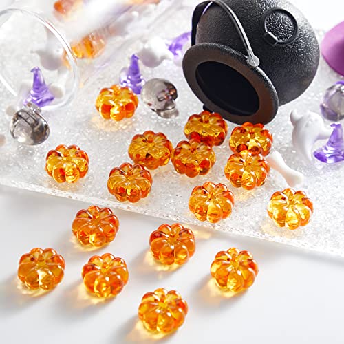 Deekin 240 Pcs Mini Skull Head Mini Pumpkin Acrylic Embellishment Set, Small Table Scatter Vase Filler Resin Ornaments Witch Hat Skeleton Bone Ghost Scrapbooking Thanksgiving Fall Autumn Party