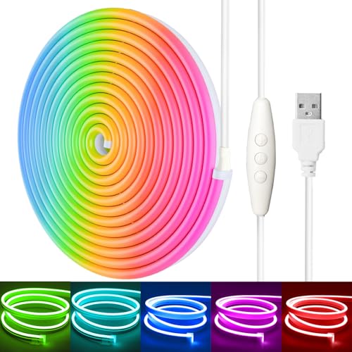 6.56FT RGB Neon Light Strip, 5V USB Led Strip Lights with Touch Controller, Flexible Neon Rope Lights for Bedroom, Party, Home Decor - color: RGB (Red, Green, Blue), size: 6.56ft