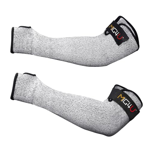 MIG4U Cut Resistant Sleeves Arm Guards Safety Protection with Thumb Holes for Men and Women Yard Work, Construction, Farm, Gardening,Adjustable fit 1pair 18" grey - color: Grey, size: Large