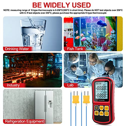 Leaton Digital Thermometer Dual Channel Thermometer Temperature Thermometer with Two K-Type Thermocouple Probe Backlight LCD K Type Thermometer for K/J/T/E/R/S/N Thermocouple