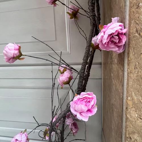 (2pcs) Flexible 118 inch Large Flexible Artificial Tree Fall Vines Twine Wood Branches with Peony Flowers Garland Twig Reptile Climbing Fake Plants for Wedding Arch Christmas Wall Door Hanging - color: Rose Vine