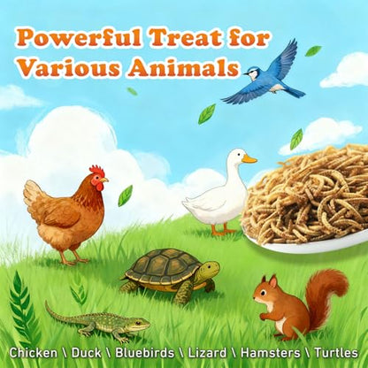 Amzey Dried Mealworms- 3.5 oz(2 Pack)- High Protein Non GMO Mealworms - Great for Turtle Food, Bird Food, Cockatiel Food, Lizard Food, Snake Food, Iguana Food, Sulcata Tortoise Diet- 3.5oz (2 Pack) - size: 7 Ounce (Pack of 1)