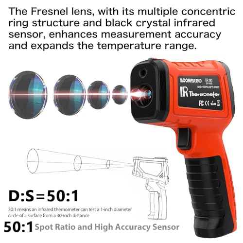 Infrared Thermometer Gun -58°F to 2732°F, 50:1 Non-Contact Laser Temperature Gun for Cooking, Pizza Oven, Reptile, Griddle, Digital Heat Gun for HVAC and Industrial Use - color: Orange/-58°F to 2732°F-holster