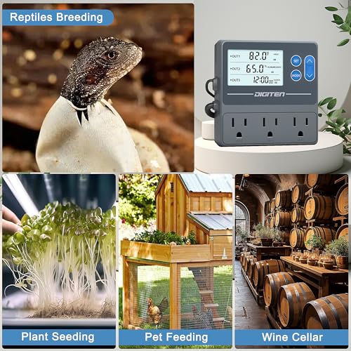 DIGITEN Reptile Temp & Humidity Controller, Timer Outlet, Day-Night Thermostat, 3-Stage Outlet Plug in Temperature Controller for Reptile, Mushroom, Homebrew
