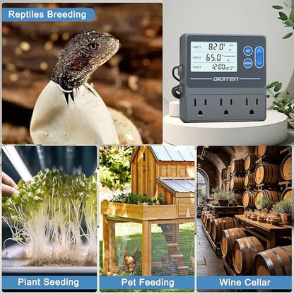 DIGITEN Reptile Temp & Humidity Controller, Timer Outlet, Day-Night Thermostat, 3-Stage Outlet Plug in Temperature Controller for Reptile, Mushroom, Homebrew